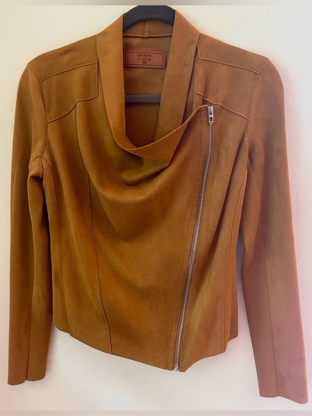 BlankNYC Faux Suede Waterfall Moto Jacket XS Tan Camel